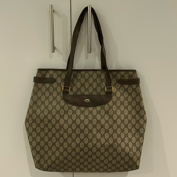 Authentic Gucci Supreme Monogram Vintage Tote Web Canvas & Leather 16x18 - Picture 1 of 16